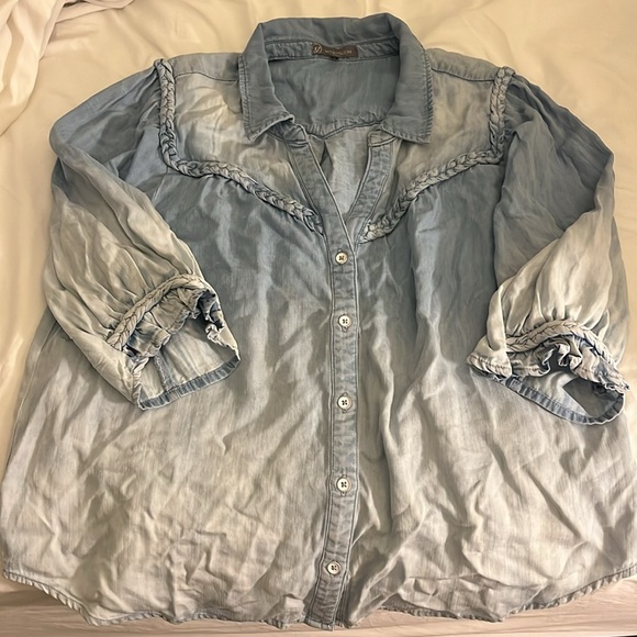 NWOT Wit & Wisdom Blouson Sleeve Western Button-Up Shirt Size Large - Picture 2 of 5